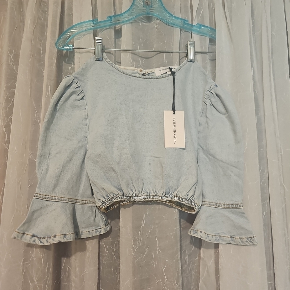 Anthropologie WeWoreWhat Long Sleeve denim crop top XS